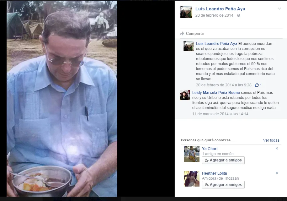 Uribe en Facebbok de Leandro Peña