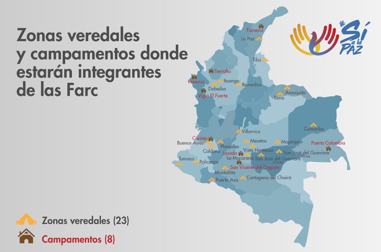 Las zonas de ubicación de los guerrilleros de las FARC
