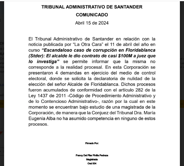comunicado del tribunal administrativo de cundinamarca