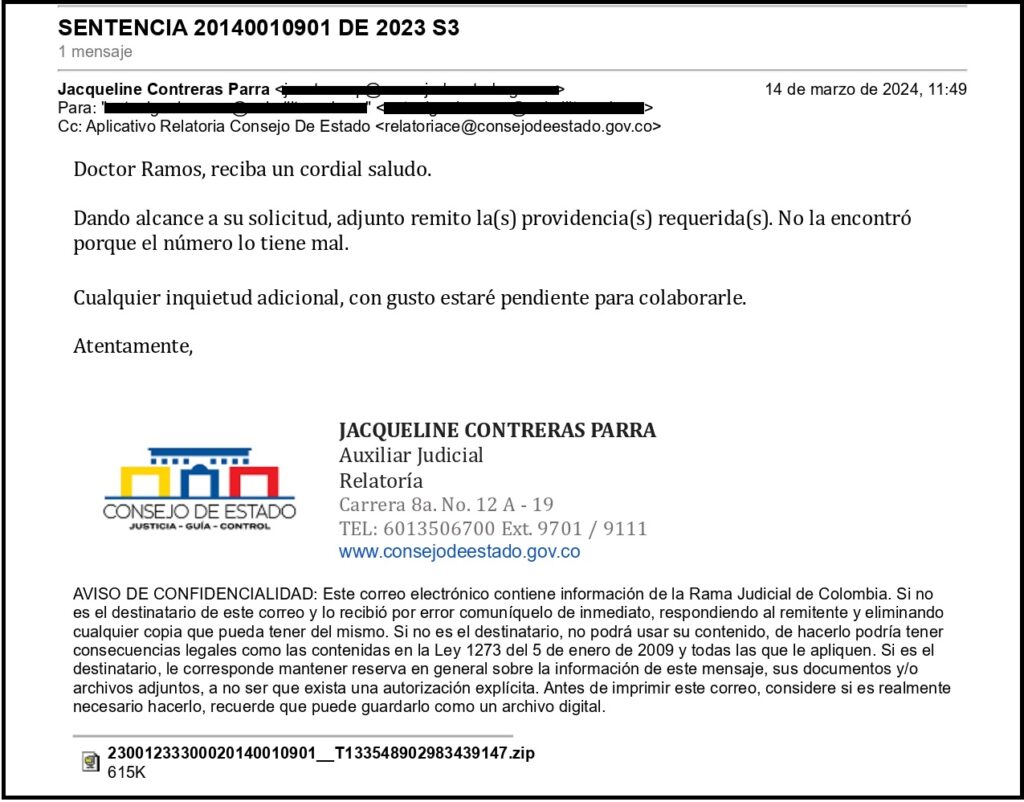 cementerios correo de consejo de estado sobre sentencia 20140010901 de 2023 s3 page 0001