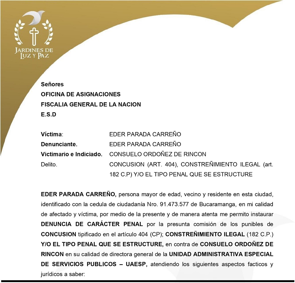 denuncia penal contra consuelo ordoÑez por eder parada page 0001