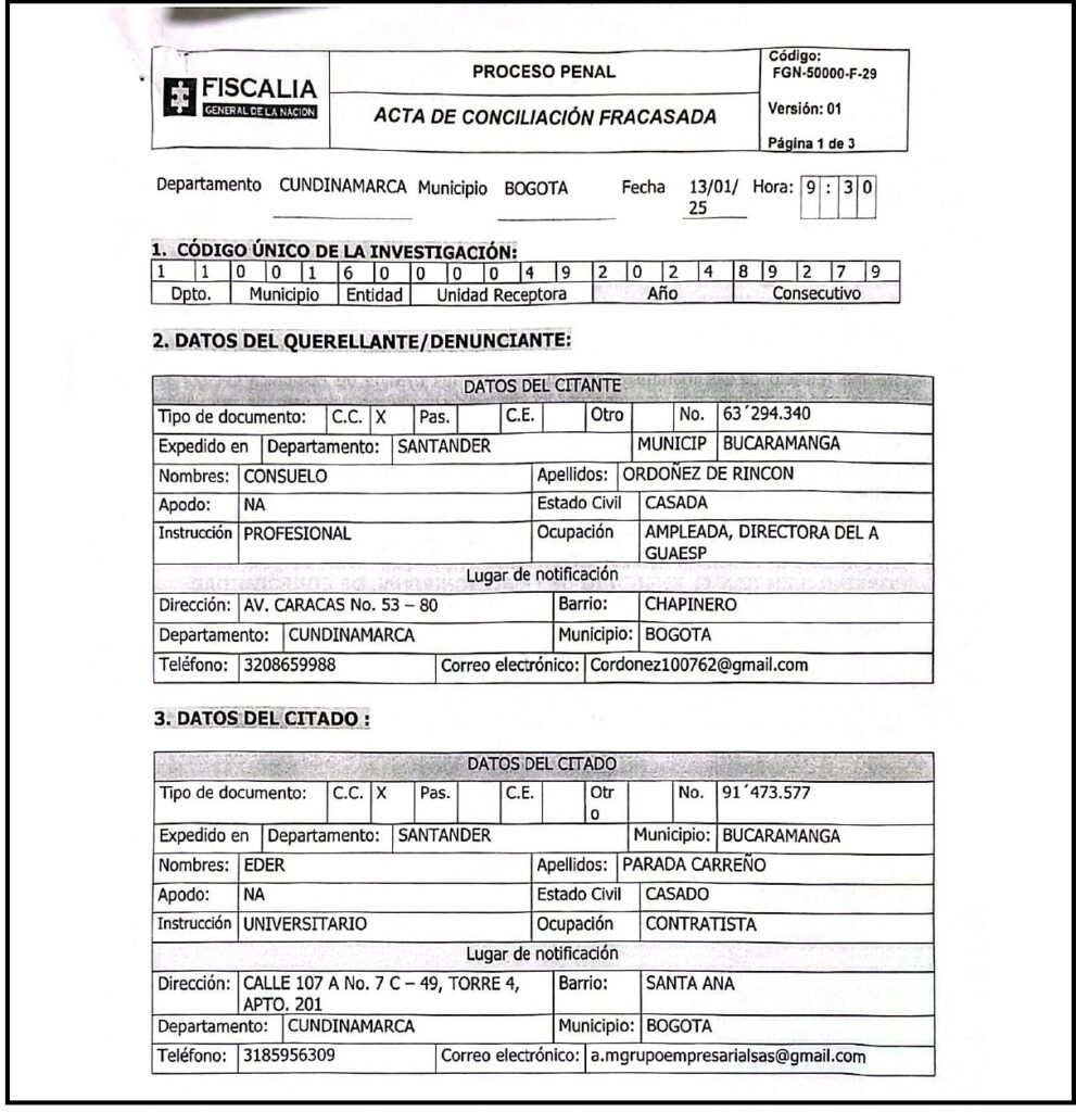 acta de conciliaciÓn fracasada consuelo ordoÑez yeder parada page 0001