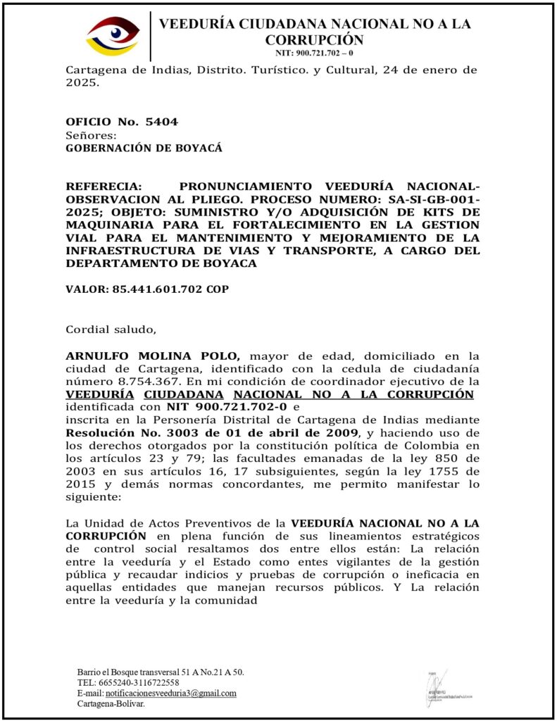 observaciones de la veedurÍa contra la corrupcion a la gobernaciÓn de boyacÁ 2025 page 0001