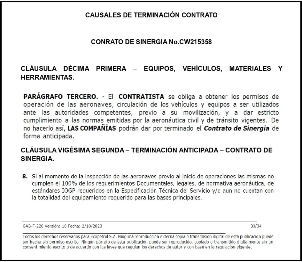 causales de terminaciÓn del contrato y obligaciones de helicol con ecopetrol page 0001