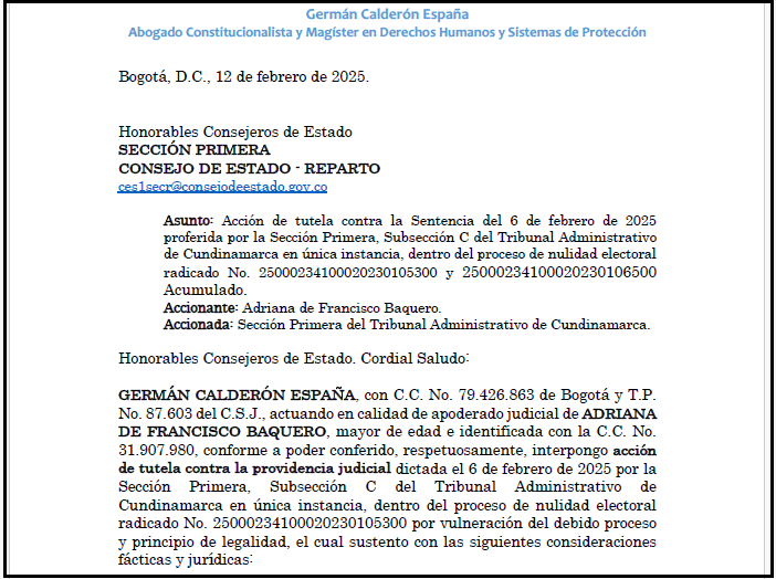 tutela de germán calderon a favor de adriana de francisco