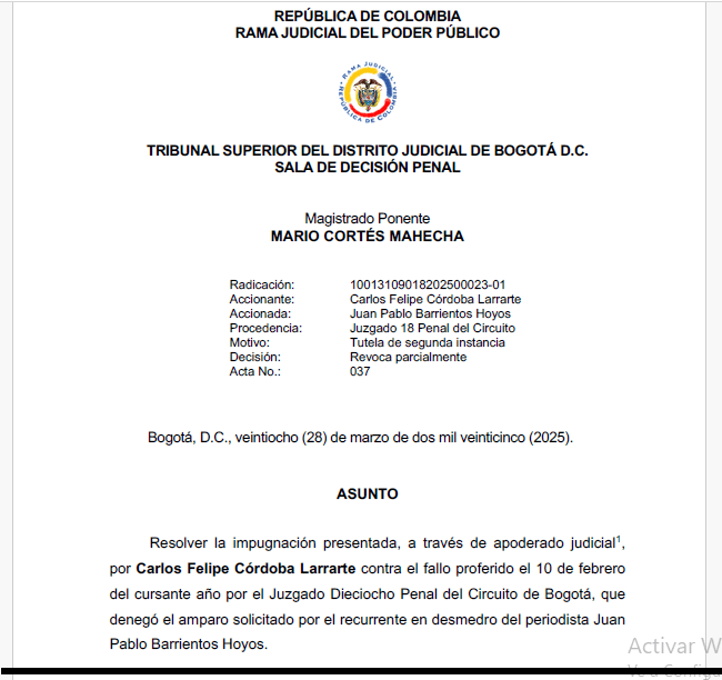 tutela a favor de felipe cordoba