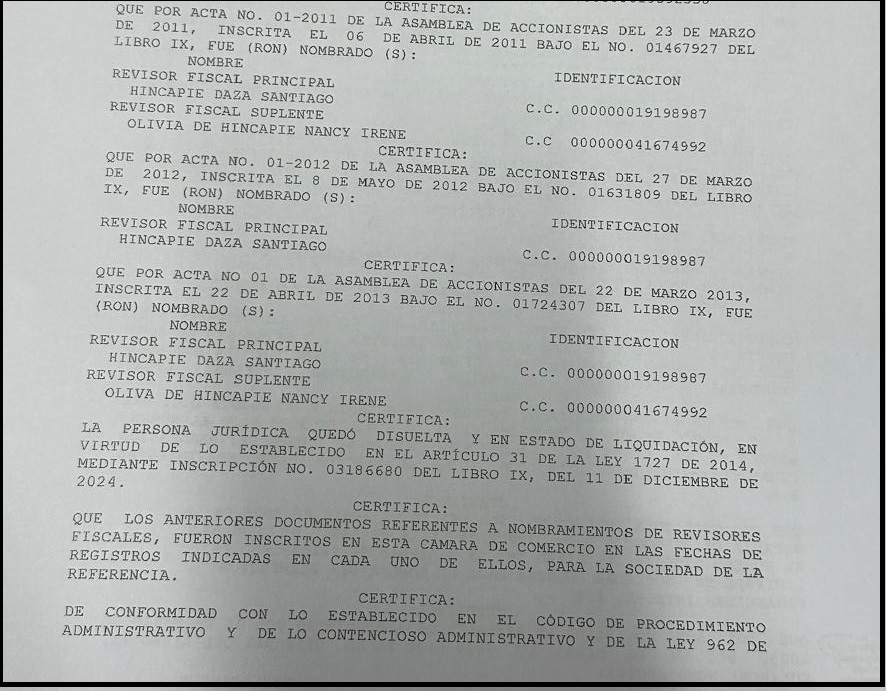 santiago hincapie revisor fiscal