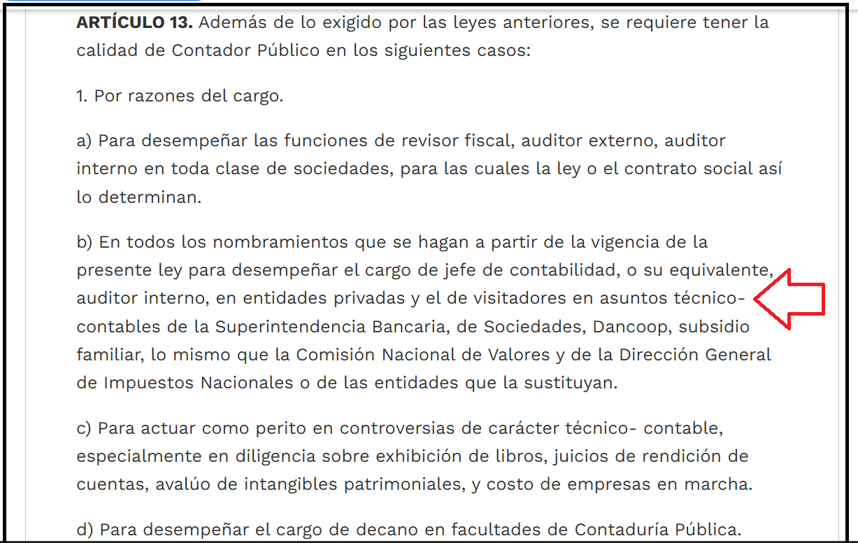 art 13 de la ley 43 de 1990 sobre contadores pfi