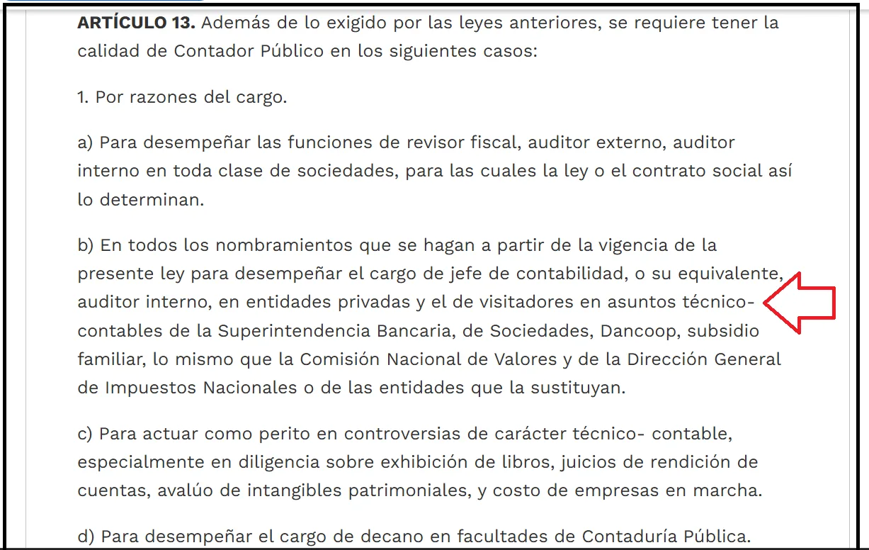 art 13 de la ley 43 de 1990 sobre contadores pfi