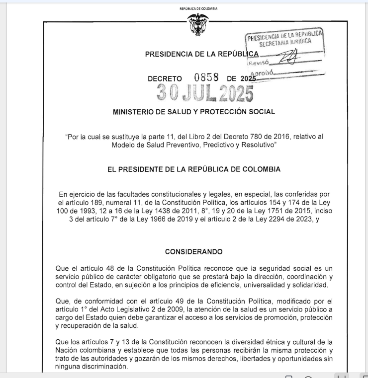 decreto 0858 reforma a la salud