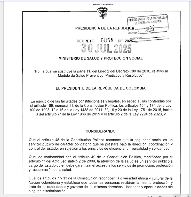 decreto 0858 reforma a la salud