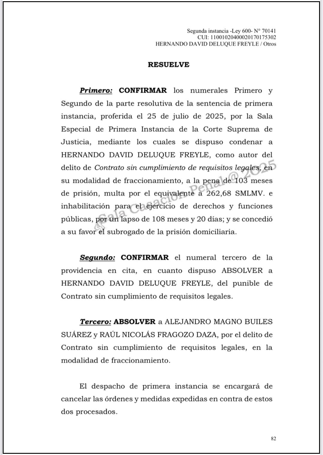 condena a hernando deluque
