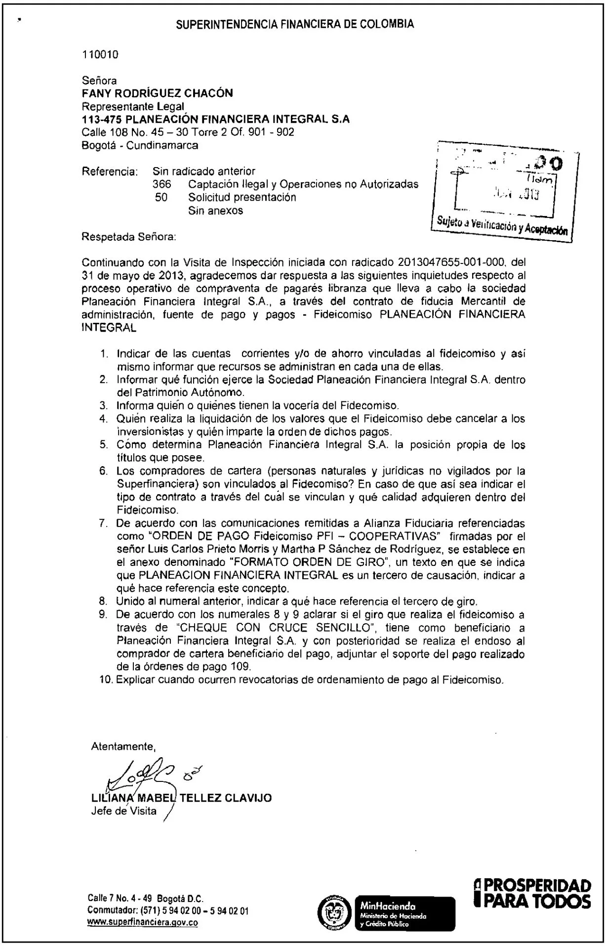 liliana tellez jefe de visita comunicado superfinanciera caso pfi page 0001