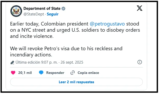 trino del departamento de estado sobre visa de petro