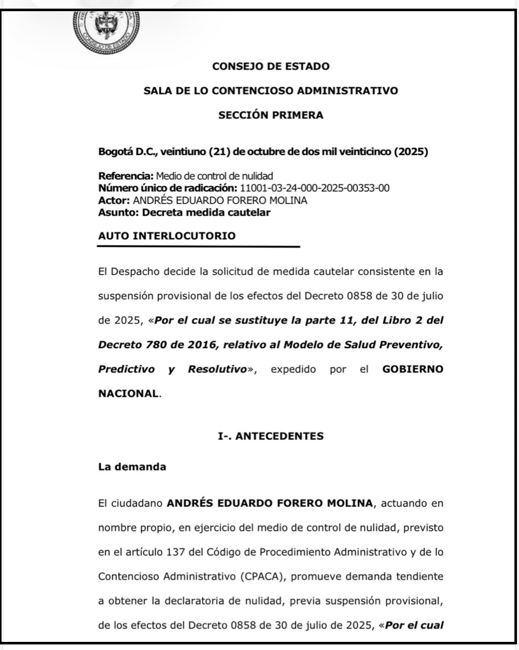 consejo de estado decreto regulacion de la salud
