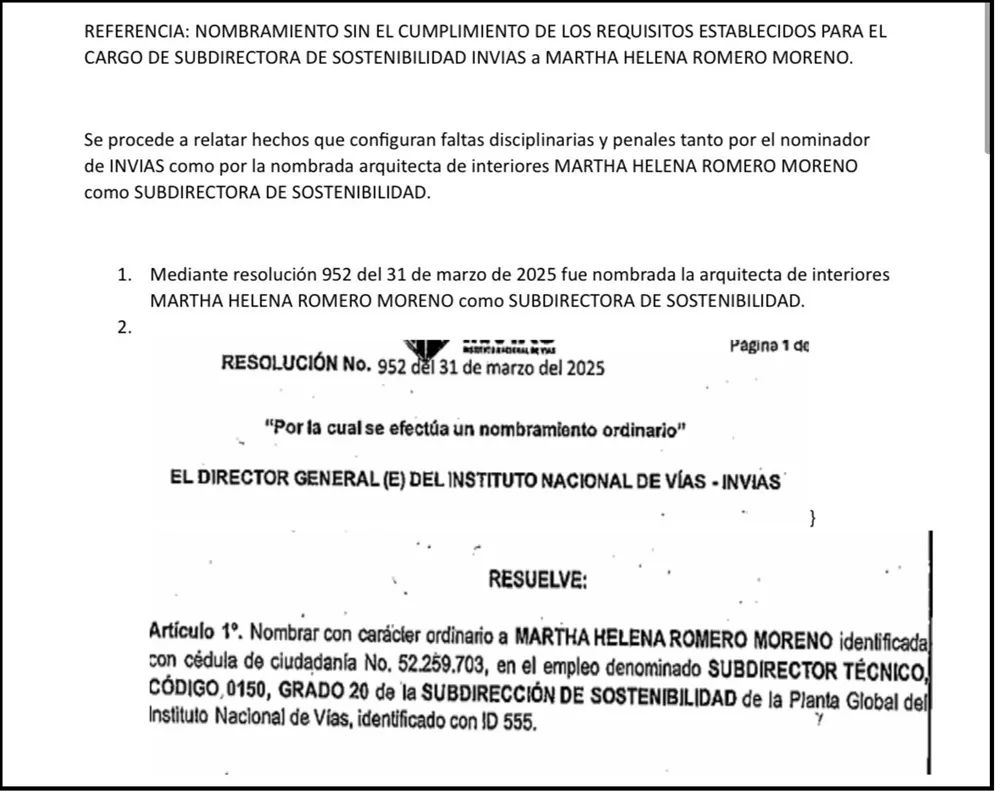 nombramiento de martha romero en invias