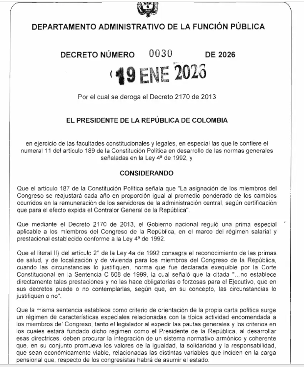 decreto que tumba prima de congresistas