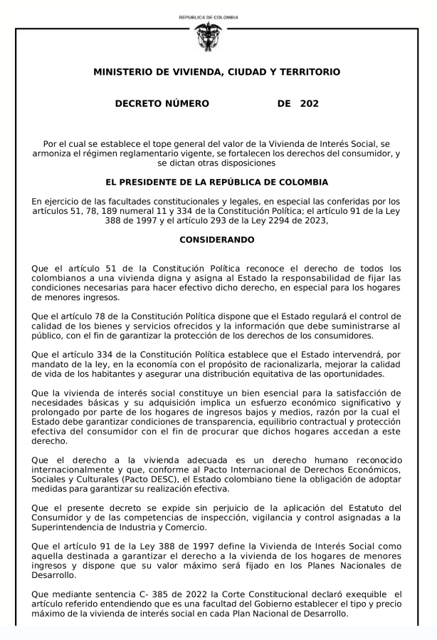 decreto sobre vivienda vis