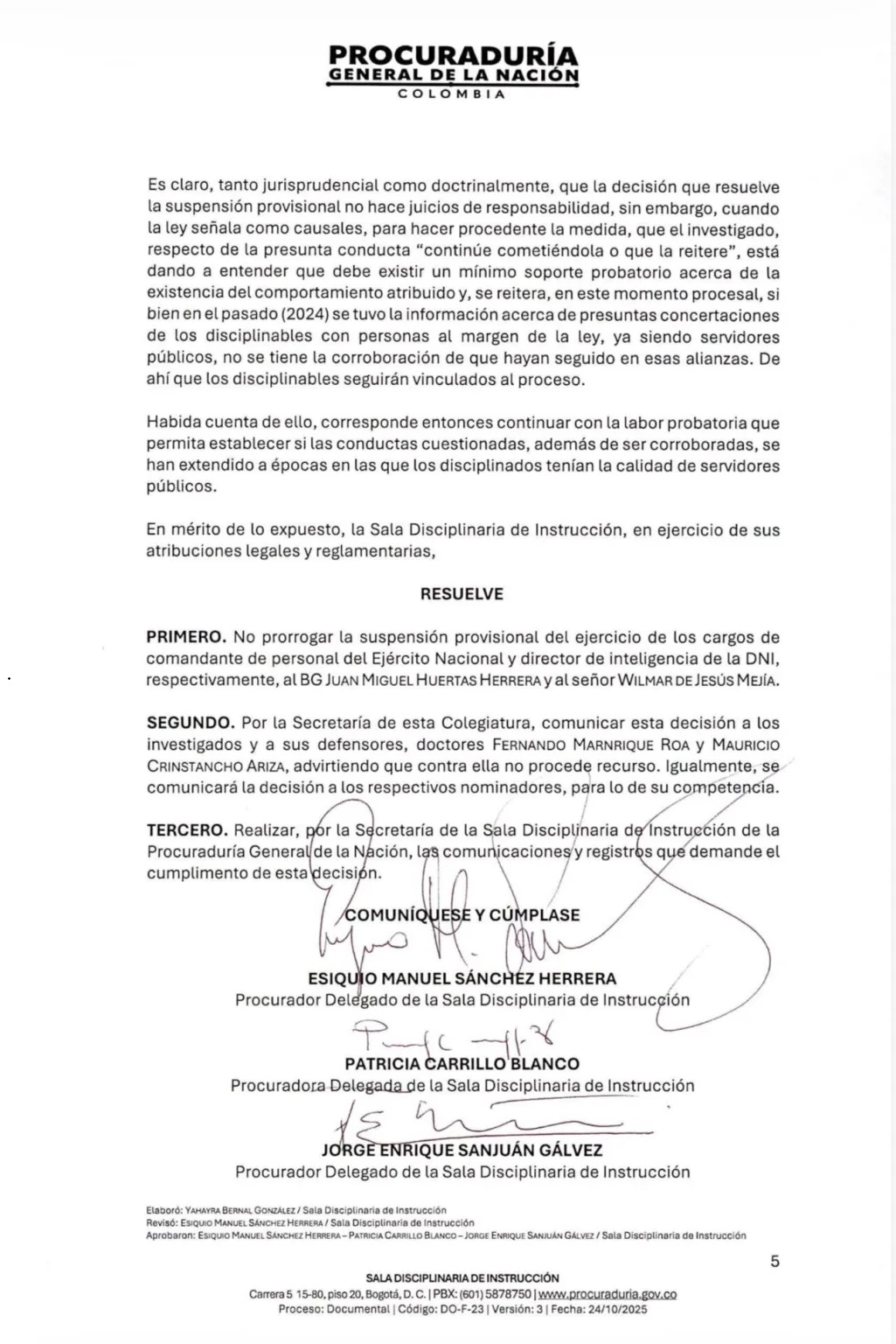 restituyen a wilmer mejia en el cargo