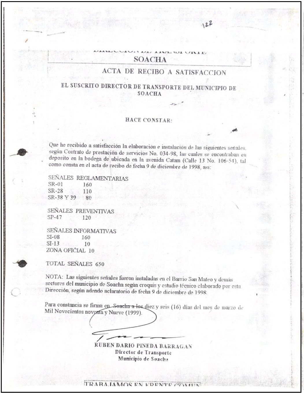 constancia de la alcaldia de soacha a favor de german calderon españa