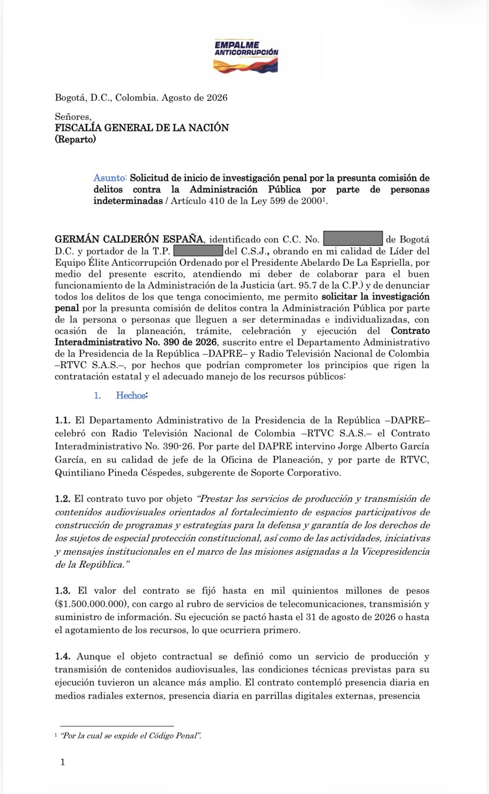 denuncia de german calderon