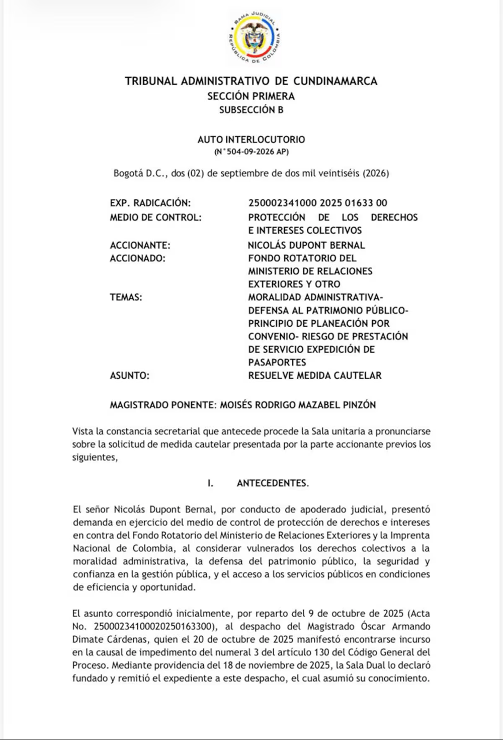 decision tribunal de cundinamrca sobre pasaportes